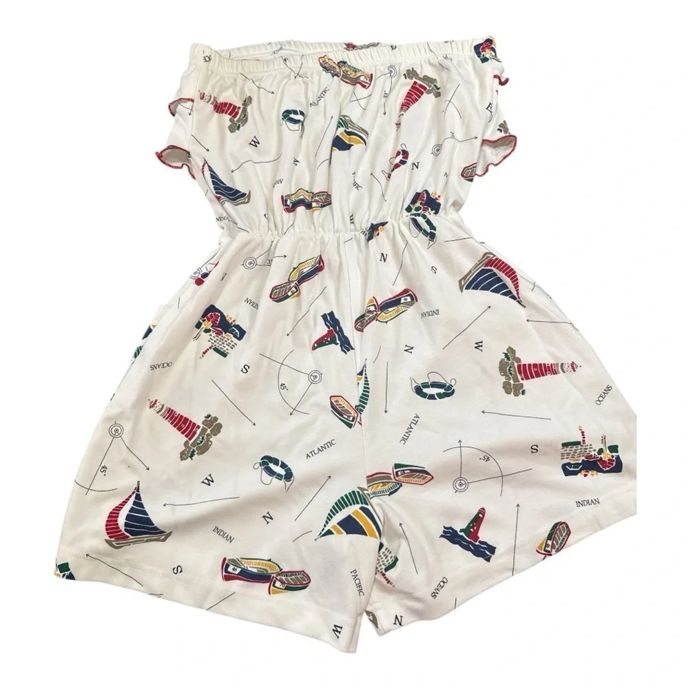 80’s White Nautical Print Jumpsuit
